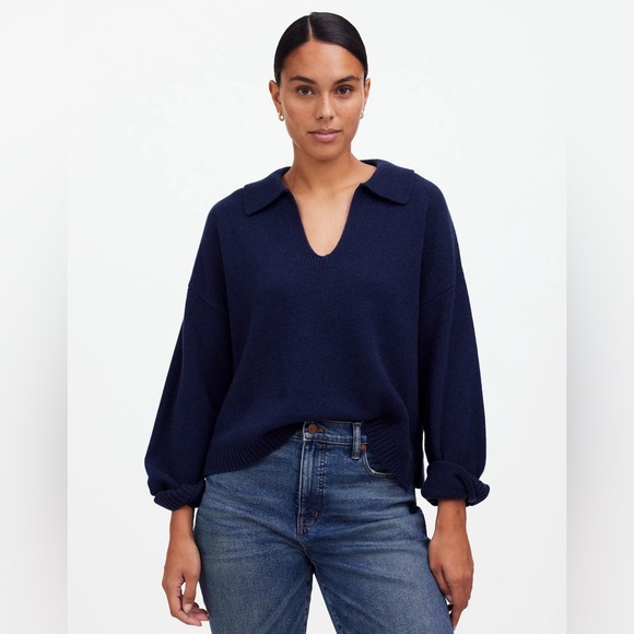 Madewell Cashmere-Wool Blend Polo Sweater in Bright Cobalt - Picture 1 of 11